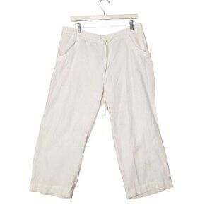 BASS Womens Pants SZ 12 Linen Capri Wide Leg High Rise Drawstring Pocket Coastal